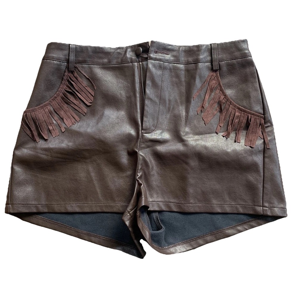 Kittenish Dark Brown Faux‎ Visit Leather Fringe Western Shorts Women's Size XL
